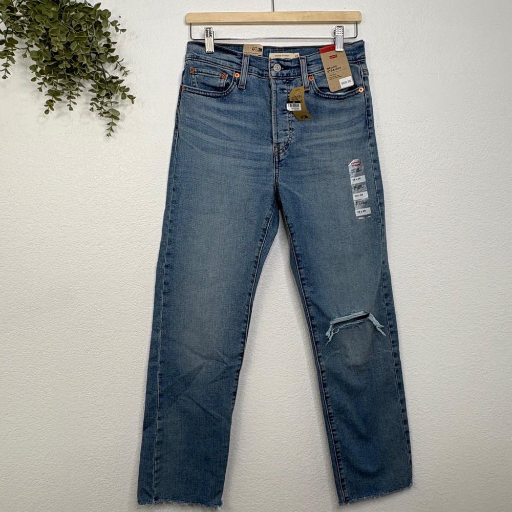 Levi's Wedgie Straight Jeans Distressed Ripped Light Wash High Rise Women 28x28 - Picture 4 of 9